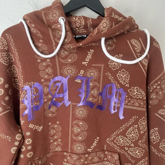 Palm Angels Bandana print cotton-jersey hoodie brown large NWOT - Picture 7 of 12